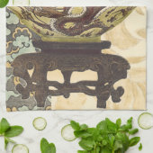 アジアタペストリーとボウル&ドラゴンデザイン キッチンタオル (折り畳み)