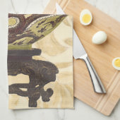 アジアタペストリーとボウル&ドラゴンデザイン キッチンタオル (四つ折り)