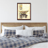 アジアタペストリーとボウル&ドラゴンデザイン キャンバスプリント (インサイチュ (寝室))