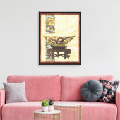 アジアタペストリーとボウル&ドラゴンデザイン キャンバスプリント (インサイチュ (リビング))