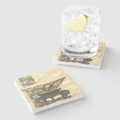 アジアタペストリーとボウル&ドラゴンデザイン ストーンコースター (横)