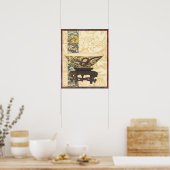 アジアタペストリーとボウル&ドラゴンデザイン ポスター (キッチン)