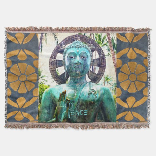 アジアターコイズ仏像フォトピース引用文 スローブランケット (正面)