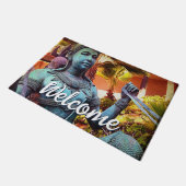 アジアターコイズ戦士の像の写真ようこそ ドアマット (アングル)