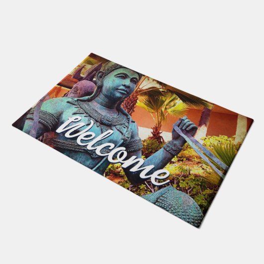 アジアターコイズ戦士の像の写真ようこそ ドアマット (アングル)