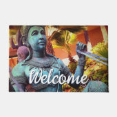 アジアターコイズ戦士の像の写真ようこそ ドアマット (正面)