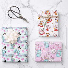 アジアデザインラッピング紙フラットシートセット3 ラッピングペーパーシート