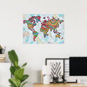 アジアデザイン世界地図ポスター ポスター (ホームオフィス)