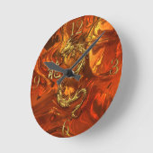 アジアドラゴン及び金ゴールドの漢字の溶解した金属の柱時計 ラウンド壁時計 (傾斜)