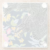 アジアドラゴン – ブラックオンネイビーフローラ ガラスコースター (裏面)