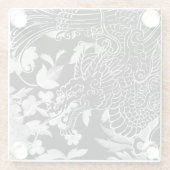 アジアドラゴン – ブラックオンブラックフローラiPhoneケース ガラスコースター (裏面)