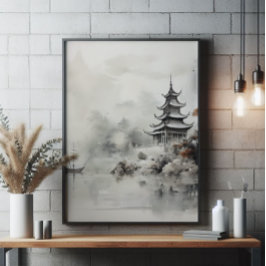 アジアハウスアンドシップ絵画インク フォトプリント           