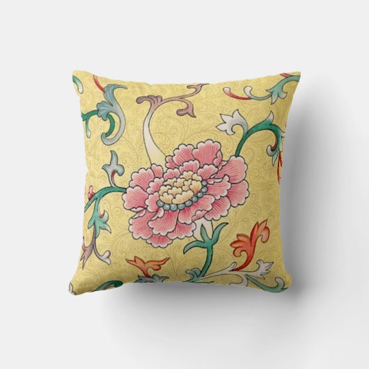 アジアピンク牡丹ガーデンオンパステルバターイエロー クッション (裏面)