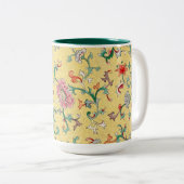 アジアピンク牡丹ガーデンオンパステルバターイエロー ツートーンマグカップ (正面右)