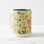 アジアピンク牡丹ガーデンオンパステルバターイエロー ツートーンマグカップ (正面左)