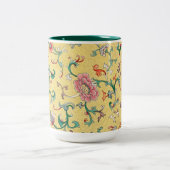 アジアピンク牡丹ガーデンオンパステルバターイエロー ツートーンマグカップ (中央)