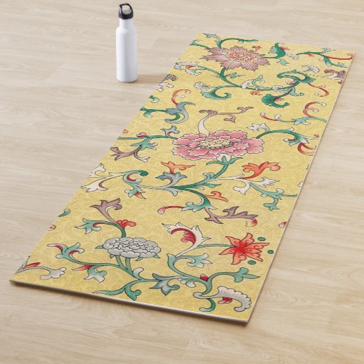 アジアピンク牡丹ガーデンオンパステルバターイエロー ヨガマット (インサイチュ)