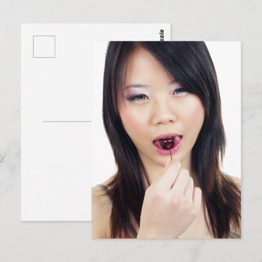 アジアファッションさくらんぼ唇の女性 ポストカード (正面/裏面)
