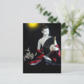 アジアファッションガール付き/扇絵葉書陶器人形 ポストカード (スタンド正面)