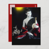 アジアファッションガール付き/扇絵葉書陶器人形 ポストカード (正面/裏面)