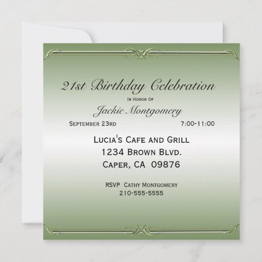 アジアフローラグリーンとシルバーのパーティの招待状 招待状 (裏面)