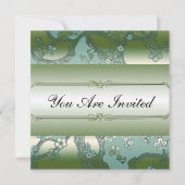 アジアフローラグリーンとシルバーのパーティの招待状 招待状 (正面)