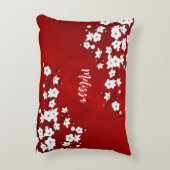 アジアフローラホワイトさくらんぼブロッサムレッドモノグラム アクセントクッション (裏面(縦))