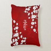 アジアフローラホワイトさくらんぼブロッサムレッドモノグラム アクセントクッション (正面(垂直))