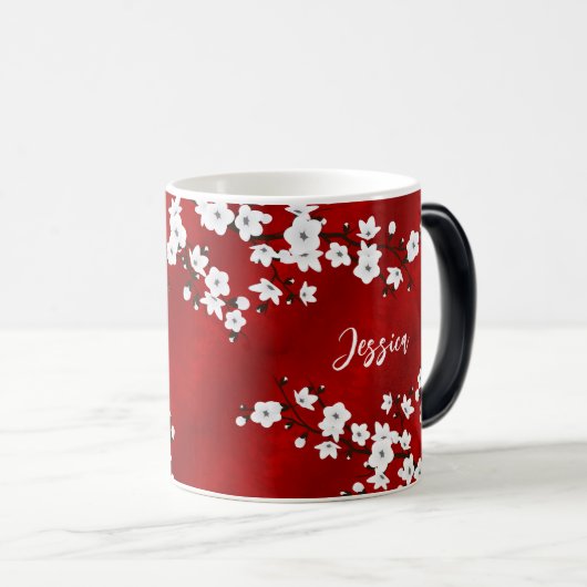 アジアフローラホワイトさくらんぼブロッサムレッドモノグラム モーフィングマグカップ (正面右)