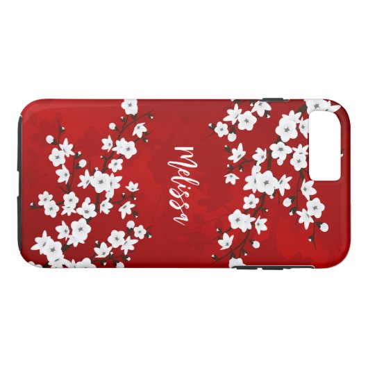 アジアフローラホワイトさくらんぼブロッサムレッドモノグラム Case-Mate iPhoneケース (裏面(横))