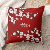 アジアフローラホワイトさくらんぼブロッサムレッド名の追加 クッション (ブランケット)