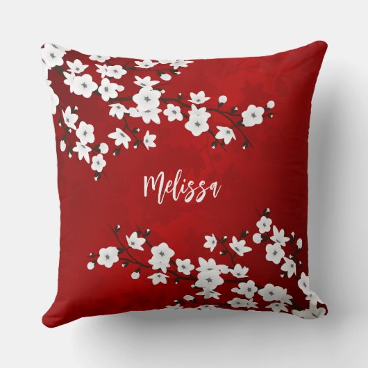 アジアフローラホワイトさくらんぼブロッサムレッド名の追加 クッション (裏面)