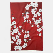 アジアフローラホワイトさくらんぼブロッサムレッド キッチンタオル (縦)