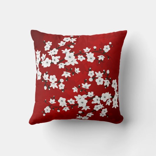 アジアフローラホワイトさくらんぼブロッサムレッド クッション (裏面)