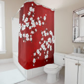 アジアフローラホワイトさくらんぼブロッサムレッド シャワーカーテン (インサイチュ)