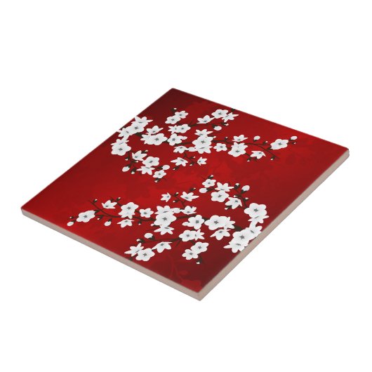 アジアフローラホワイトさくらんぼブロッサムレッド タイル (側面)