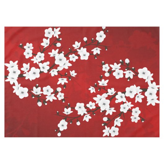 アジアフローラホワイトさくらんぼブロッサムレッド テーブルクロス (正面(横))