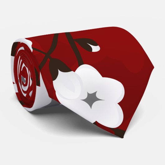 アジアフローラホワイトさくらんぼブロッサムレッド ネクタイ (ロール)