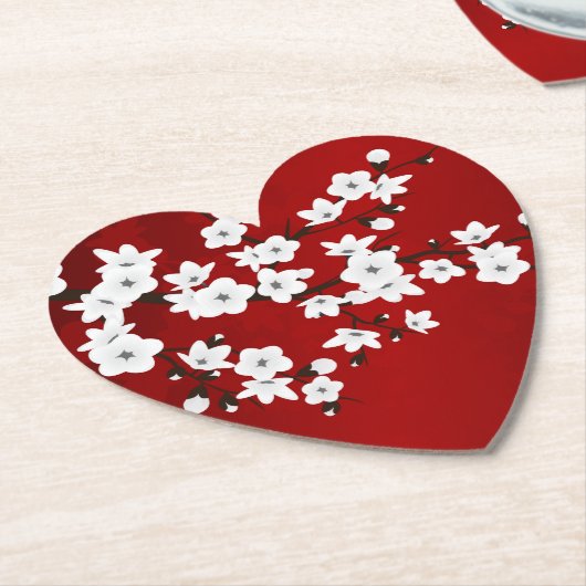 アジアフローラホワイトさくらんぼブロッサムレッド ペーパーコースター (アングル)