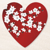 アジアフローラホワイトさくらんぼブロッサムレッド ペーパーコースター (正面)