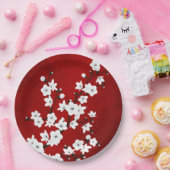 アジアフローラホワイトさくらんぼブロッサムレッド ペーパープレート (パーティー)