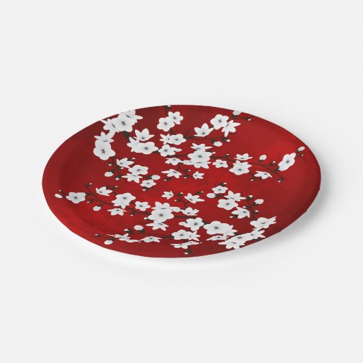 アジアフローラホワイトさくらんぼブロッサムレッド ペーパープレート (アングル)