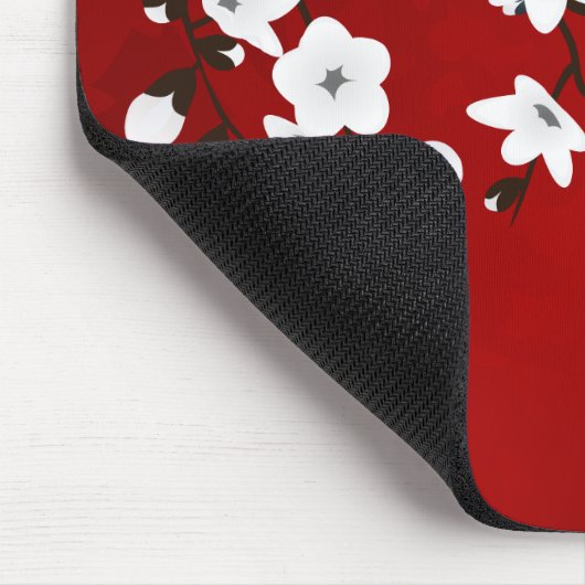 アジアフローラホワイトさくらんぼブロッサムレッド マウスパッド (コーナー)