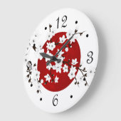 アジアフローラホワイトさくらんぼブロッサムレッド ラージ壁時計 (傾斜)