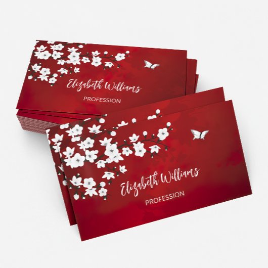 アジアフローラホワイトさくらんぼブロッサムレッド 名刺