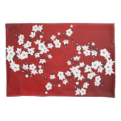 アジアフローラホワイトさくらんぼブロッサムレッド 枕カバー (正面)