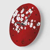 アジアフローラレッドホワイトさくらんぼブロッサムオリエンタル ラージ壁時計 (傾斜)