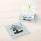 アジアフローラ盆栽の木のグラフィックデザイン ガラスコースター (アングル)