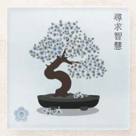 アジアフローラ盆栽の木のグラフィックデザイン ガラスコースター