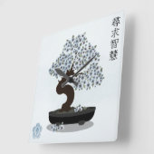 アジアフローラ盆栽の木のグラフィックデザイン スクエア壁時計 (傾斜)